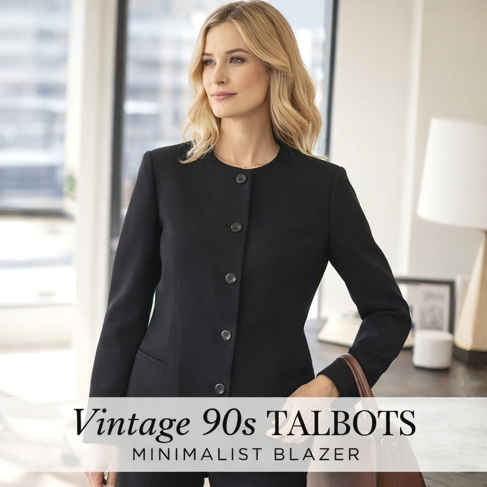 Vintage 90s Talbots Black Minimalist Career Blazer‎ 5 Button Pockets Sz M 8-10